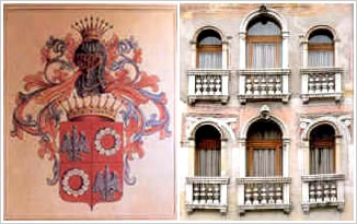 Stemma della famiglia Ricchieri e facciata del Palazzo